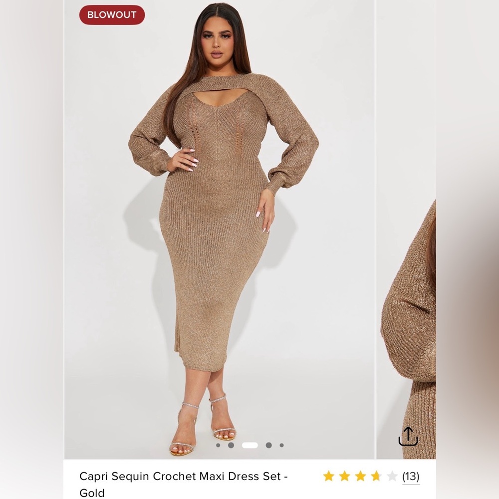 Capri Sequin Crochet Maxi Dress Set - Gold